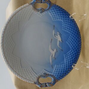 Porcelain Serving Cake Tray Seagulls B & G Copenhagen Fish Handles 10.5 inch